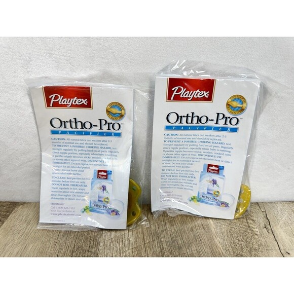 Vintage Playtex Latex Ortho-Pro Pacifier Binky Lot Of 2 Blue Green Yellow NEW - Picture 4 of 7